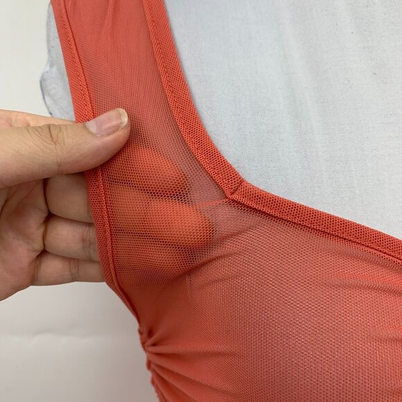 Anthropologie Sheer Mesh Cover Up Dress Womens 2XS Rose Knit Column Ruched Tie - Picture 9 of 16